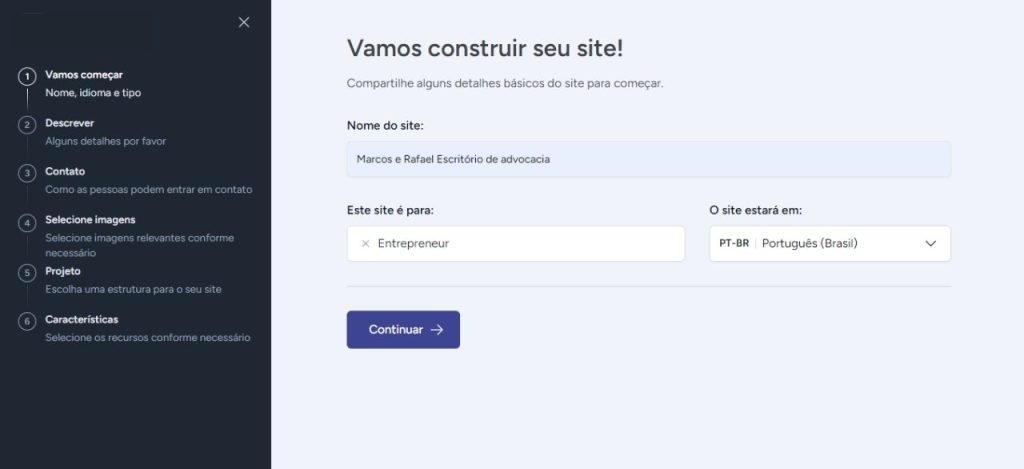 Por favor descreva seu Site ou Landing Page